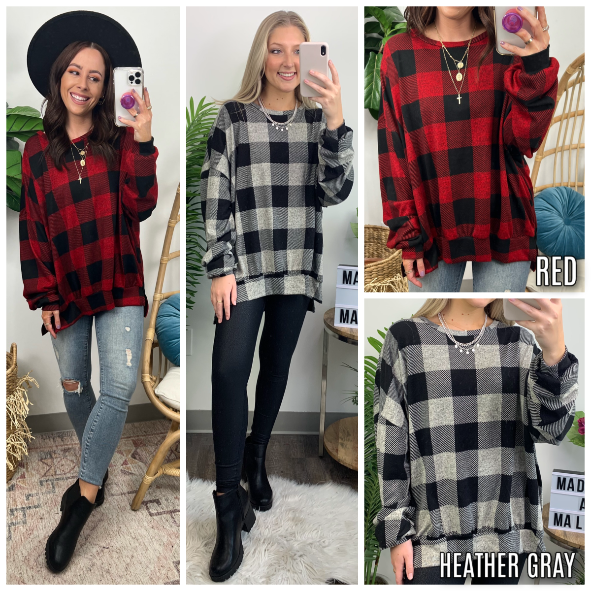  Ivey Buffalo Plaid Print Relaxed Pullover - Madison and Mallory
