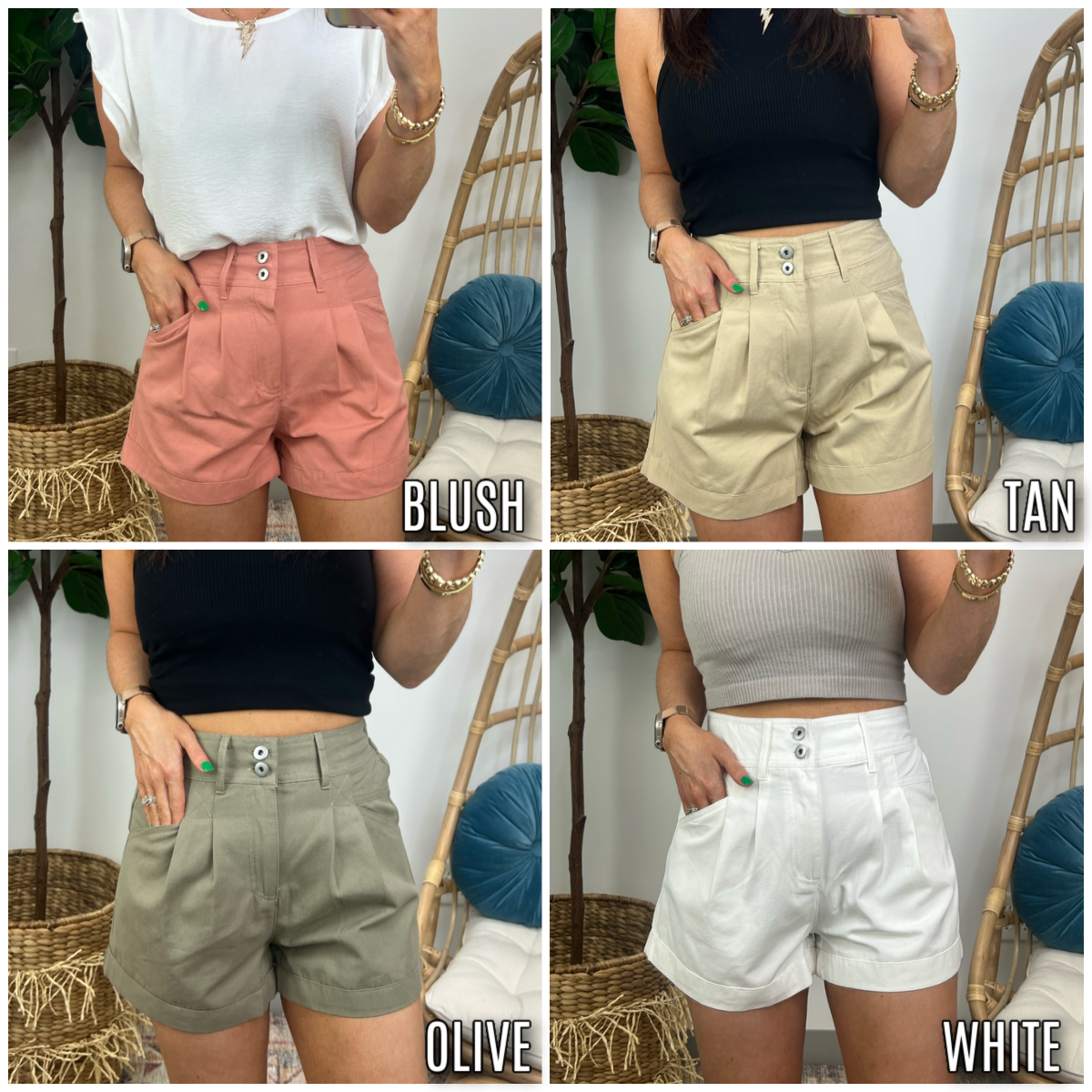 Jamieson Roll Hem Pleated Shorts - FINAL SALE - Madison and Mallory