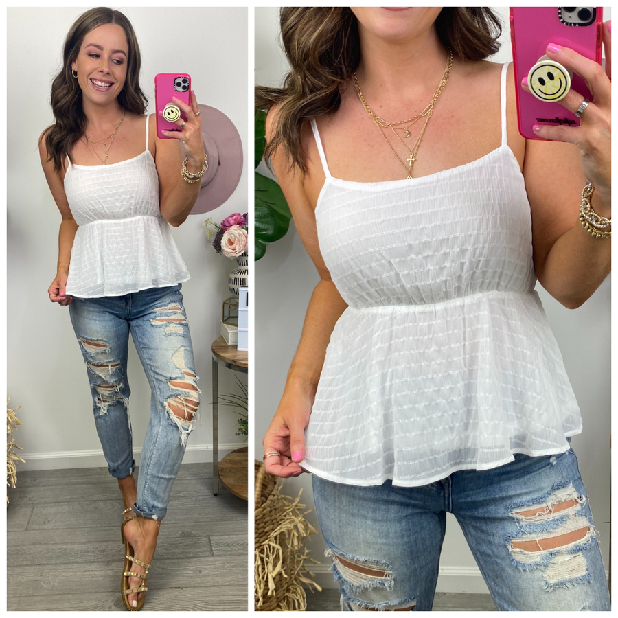  Sweet As Sunshine Smocked Peplum Cami Top - FINAL SALE - Madison and Mallory