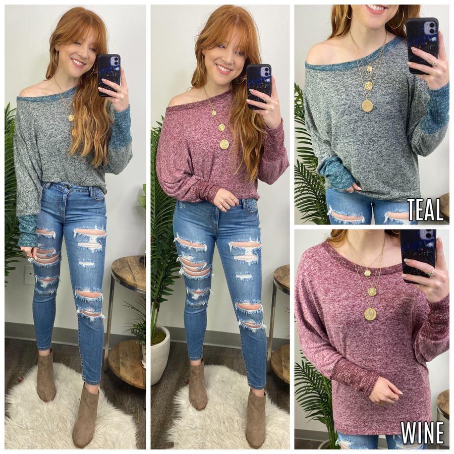 Joyel Two Tone Rib Knit Top - FINAL SALE - Madison and Mallory