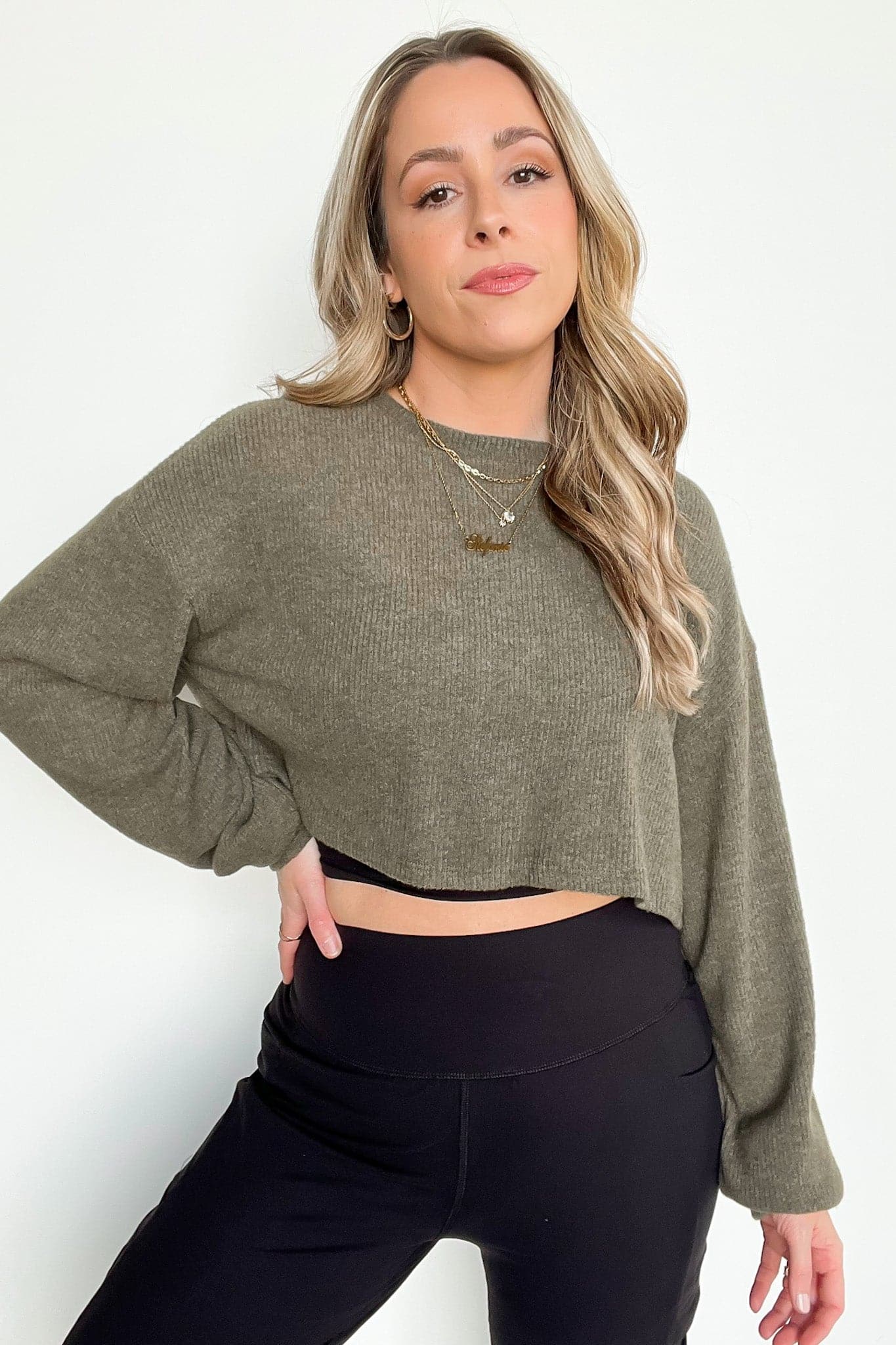 XS / Olive Juliyn Ribbed Crop Knit Top - BACK IN STOCK - Madison and Mallory