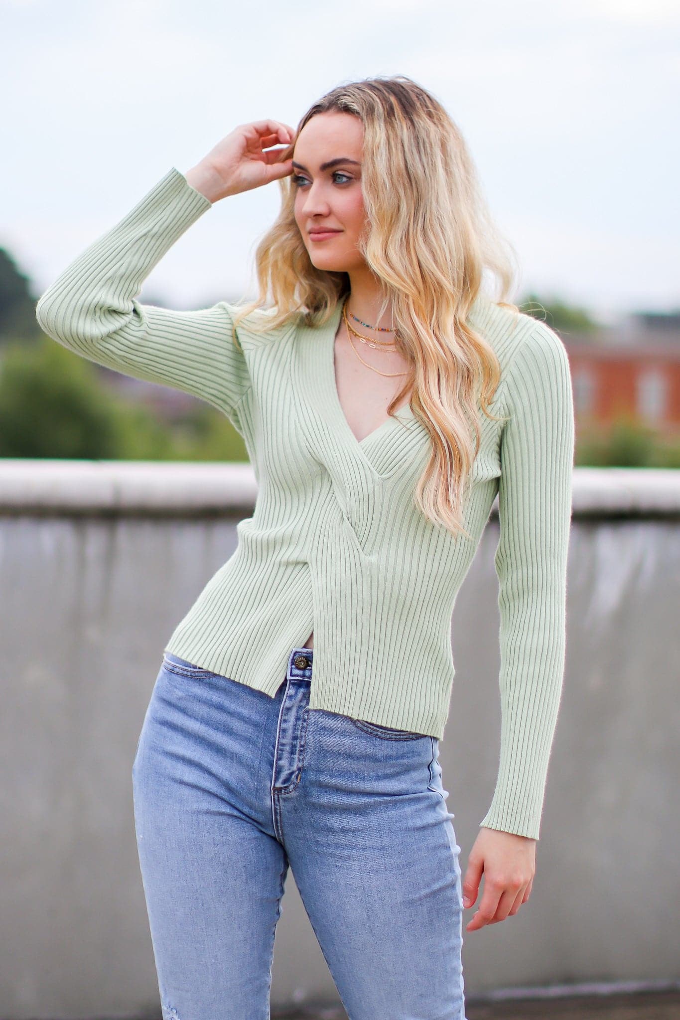 S / Light Green Juney Twist Front Sweater - FINAL SALE - Madison and Mallory