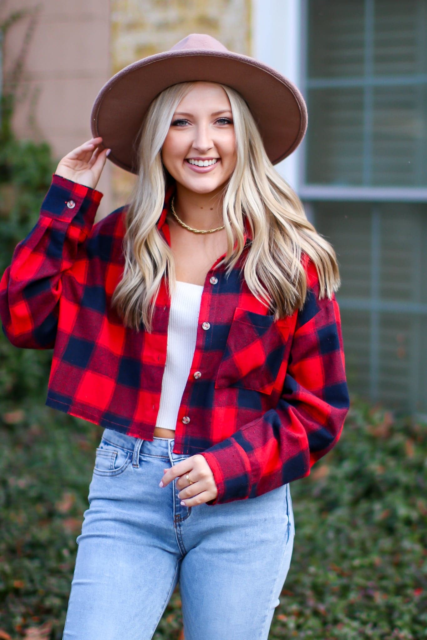 Red / S Kadine Plaid Cropped Button Down Top - FINAL SALE - Madison and Mallory