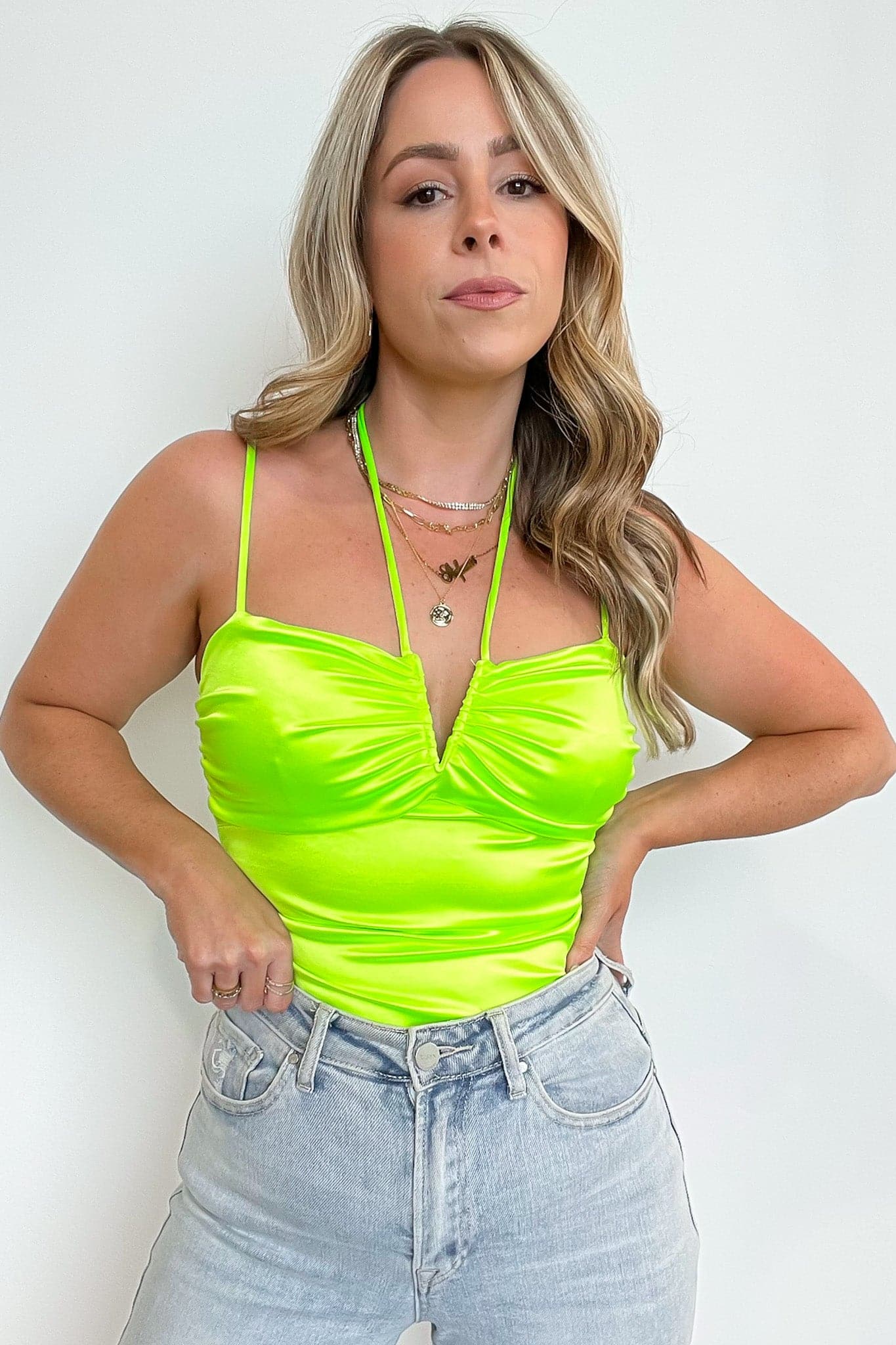  Kaleah Satin Ruched Bodysuit - FINAL SALE - Madison and Mallory