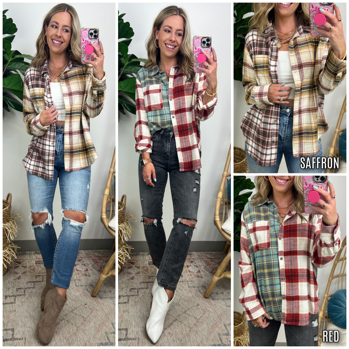  Kason Oversized Plaid Contrast Top - FINAL SALE - Madison and Mallory