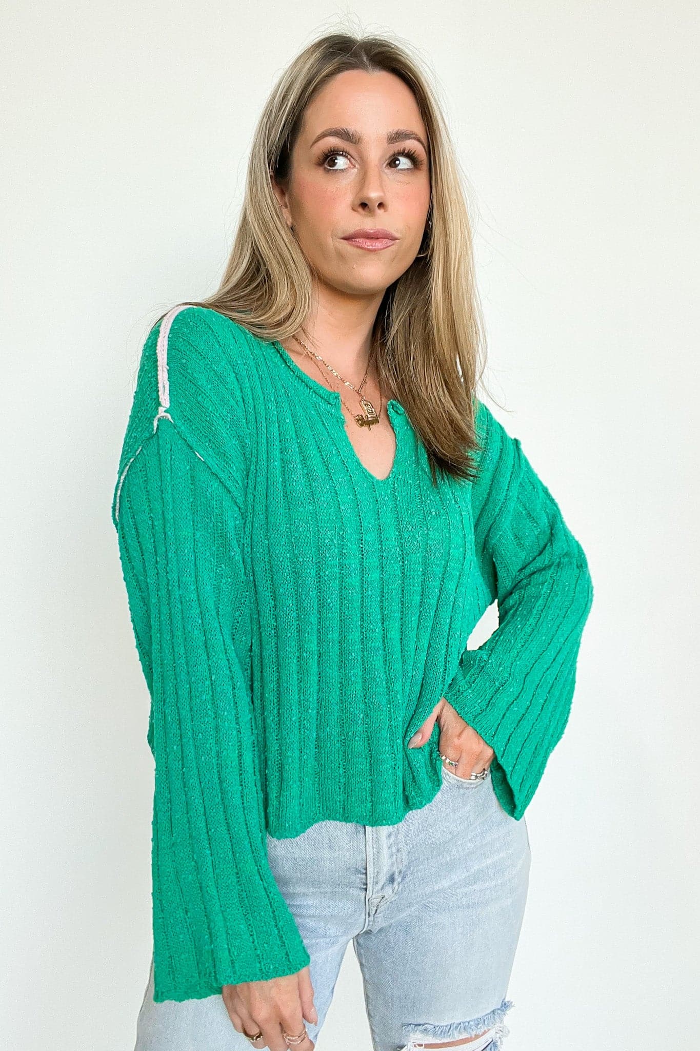  Kassey Contrast Stitch Sweater - FINAL SALE - Madison and Mallory