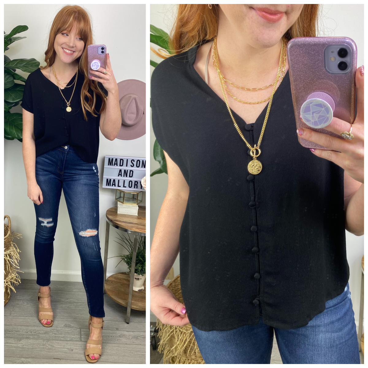  Katelynne V-Neck Button Down Top - Madison and Mallory