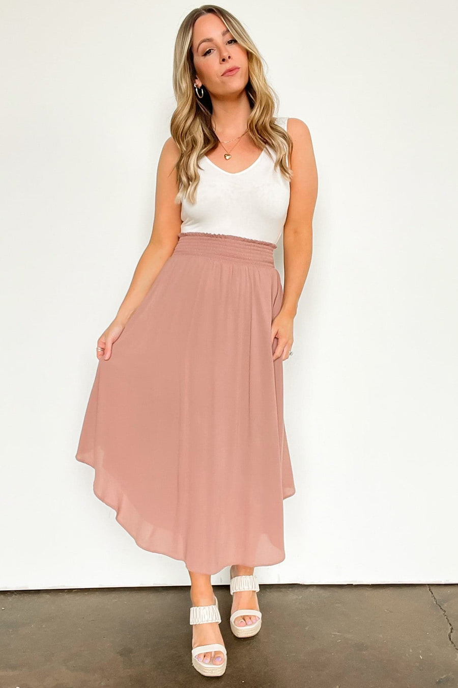 Taupe / S Katherinah High Rise Smocked Maxi Skirt - BACK IN STOCK - Madison and Mallory