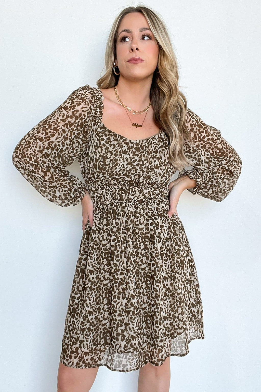 Taupe / S Kava Animal Print A-Line Dress - FINAL SALE - Madison and Mallory