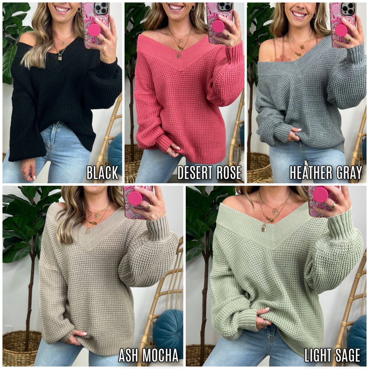  Kenly Balloon Sleeve V-Neck Sweater - FINAL SALE - Madison and Mallory