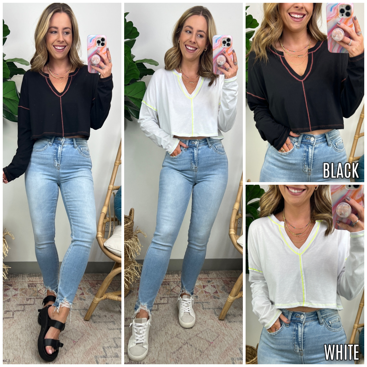  Keya Contrast Stitch Cropped Top - FINAL SALE - Madison and Mallory