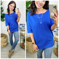 S / Royal Blue Kiki Boat Neck Relaxed Terry Knit Top - FINAL SALE - Madison and Mallory