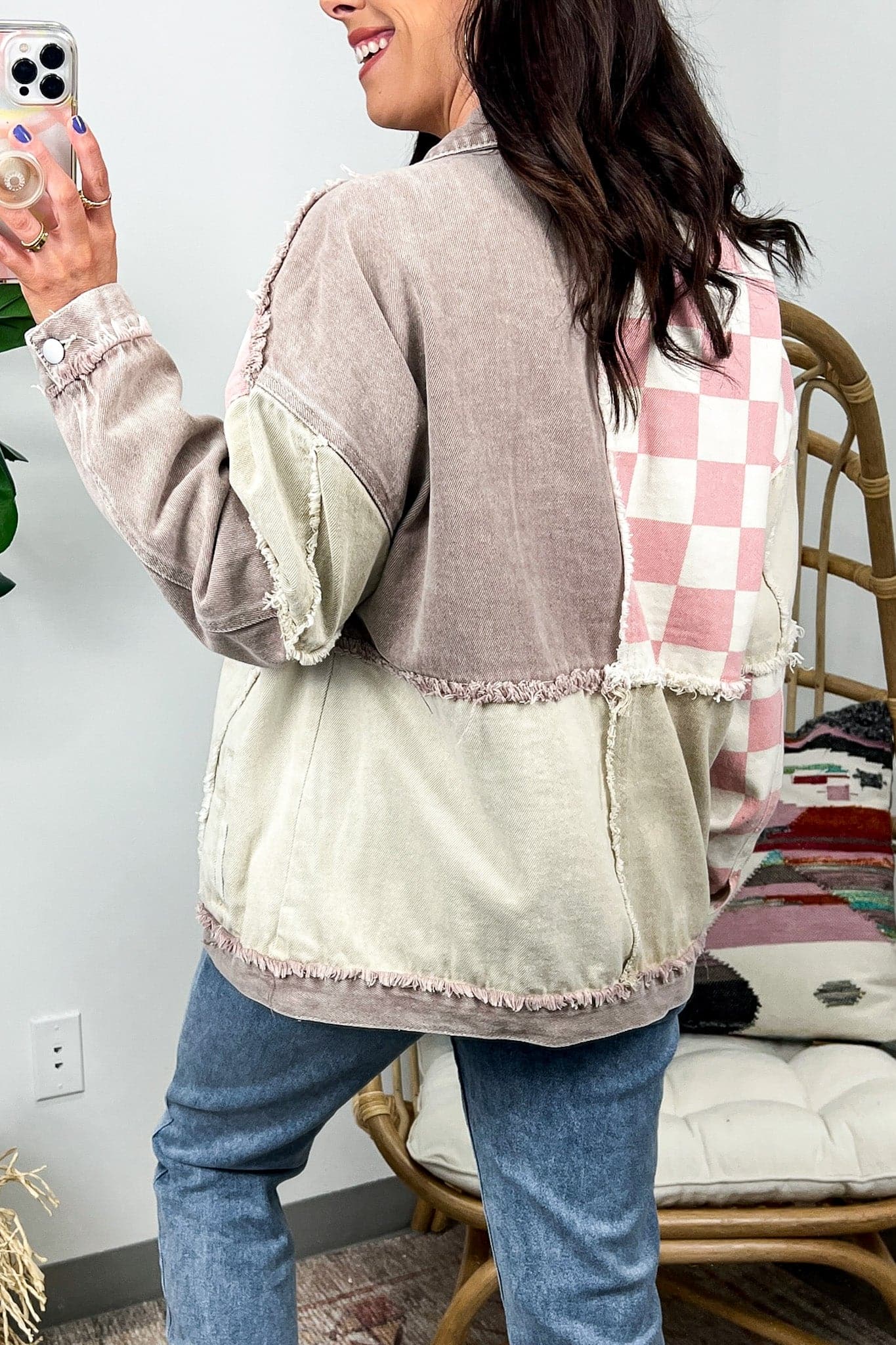  Know the Vibe Checkered Pattern Denim Jacket - BACK IN STOCK - Madison and Mallory