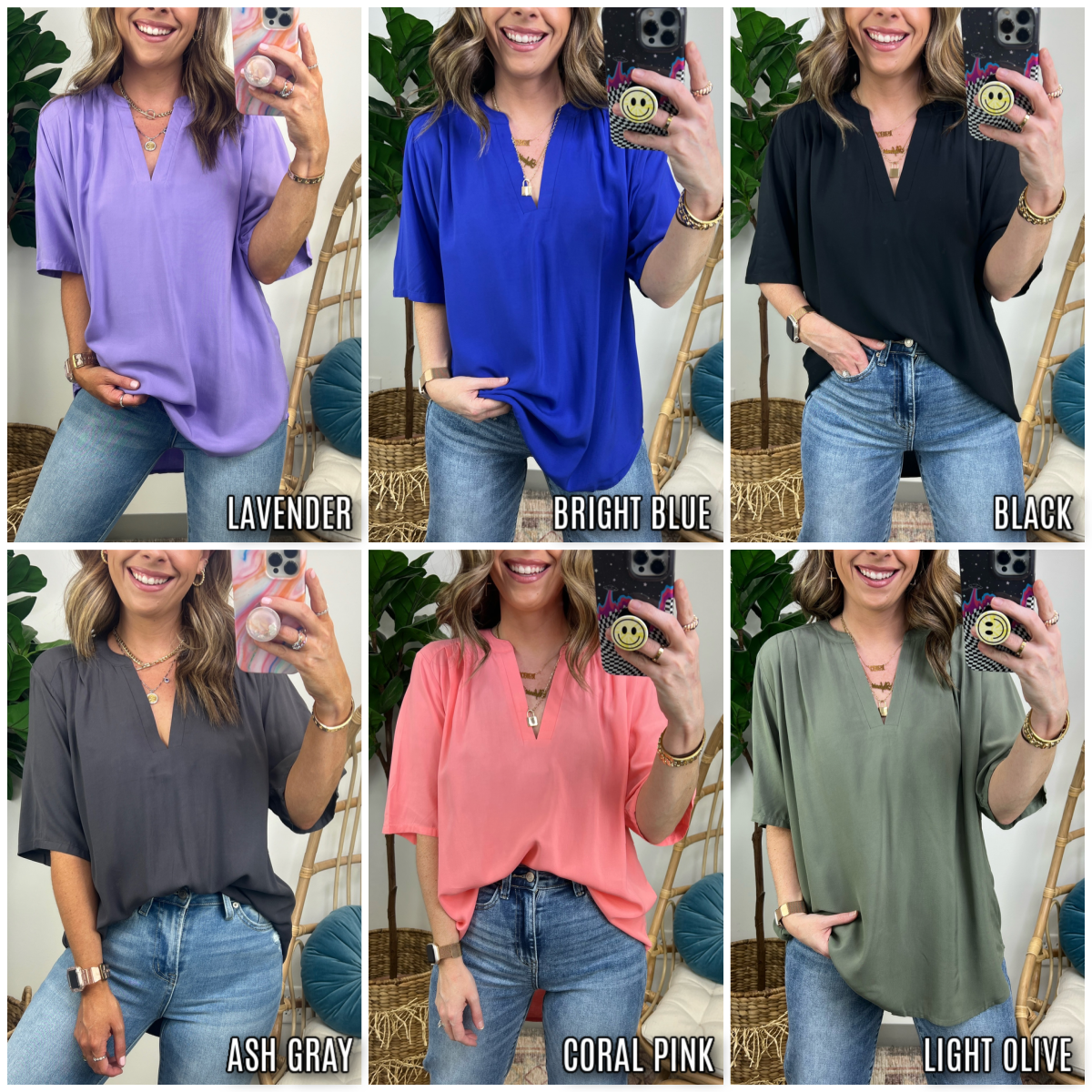  Lamya Split V-Neck Flowy Top - Madison and Mallory