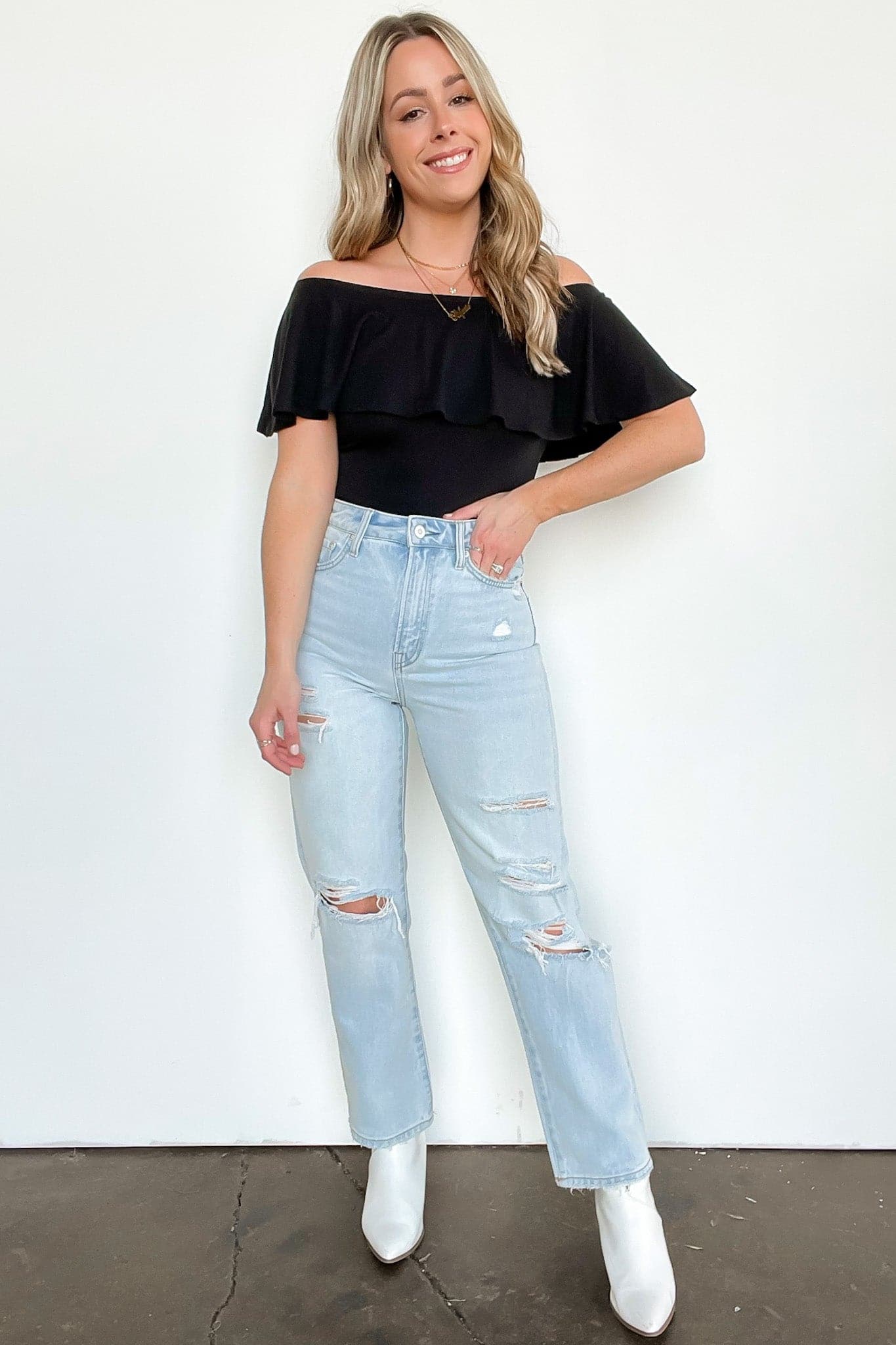  Larraine Super High Rise Distressed Straight Crop Jeans - BACK IN STOCK - Madison and Mallory