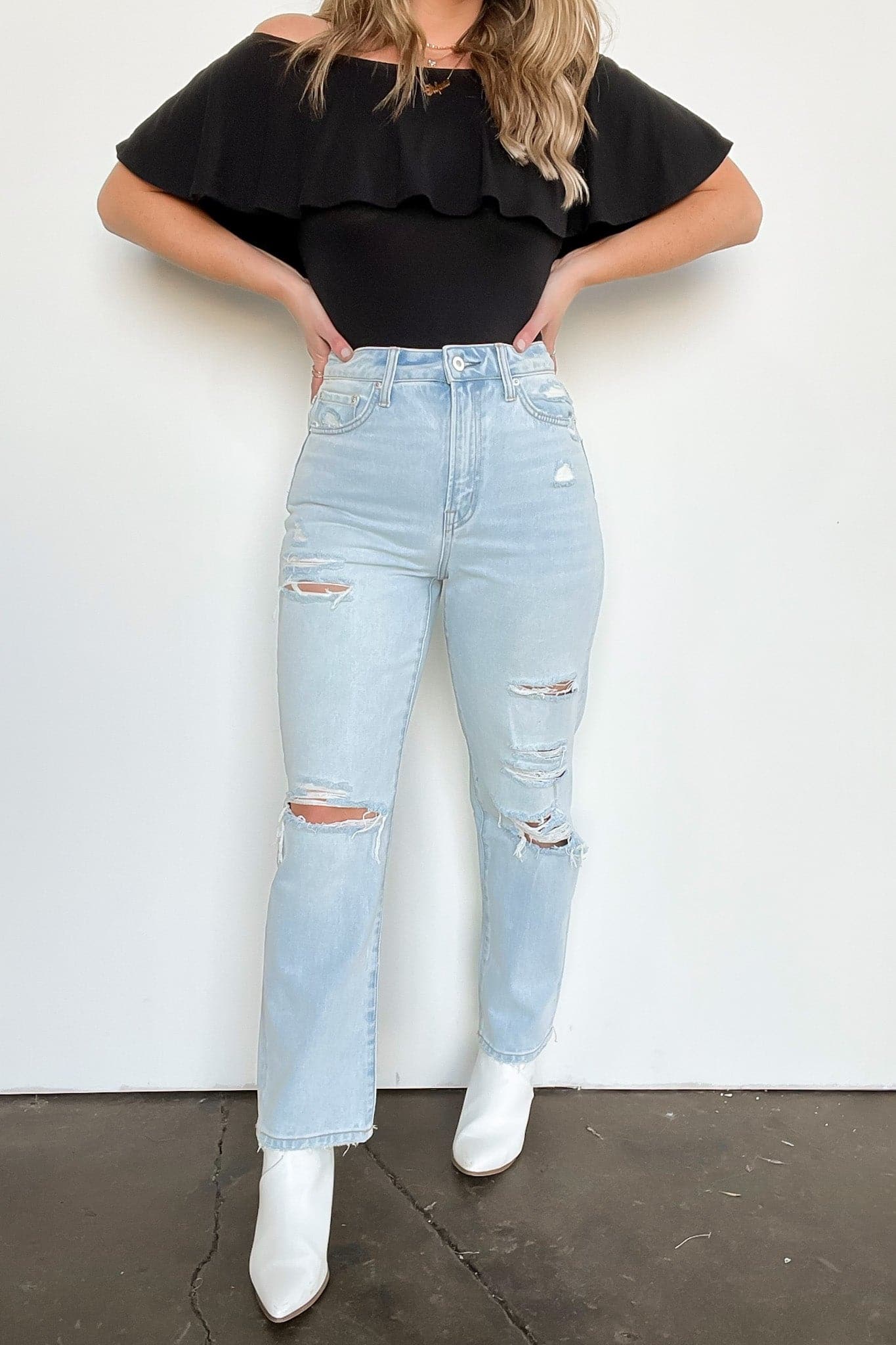 25 / Light Larraine Super High Rise Distressed Straight Crop Jeans - BACK IN STOCK - Madison and Mallory