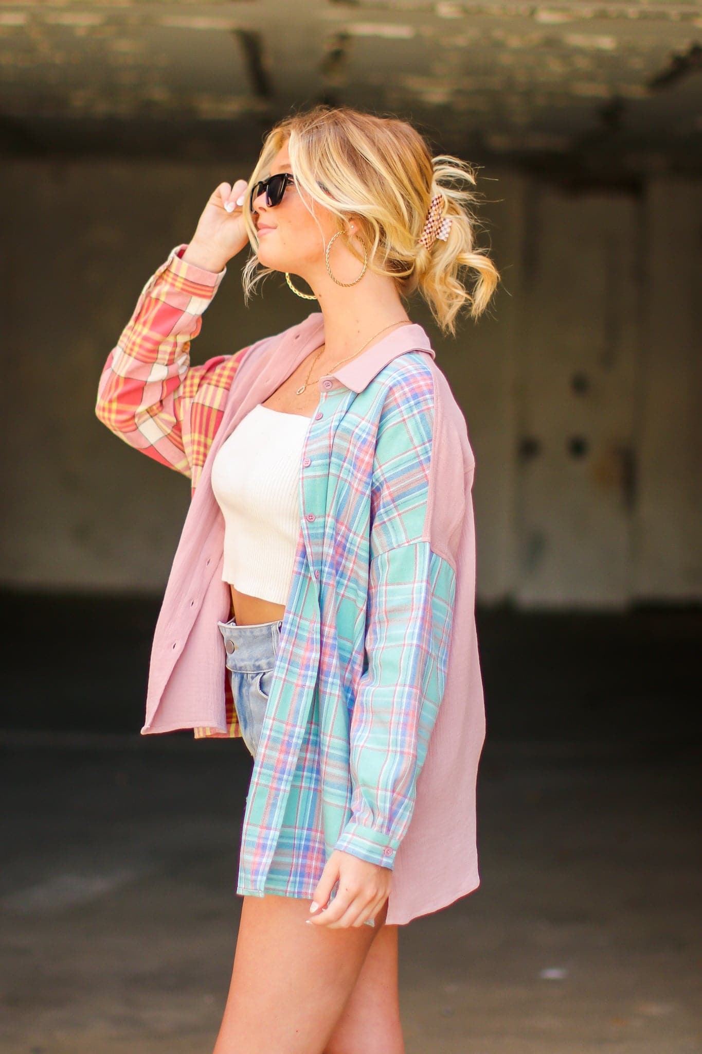  Late Goodbye Plaid Contrast Color Block Top - BACK IN STOCK - Madison and Mallory