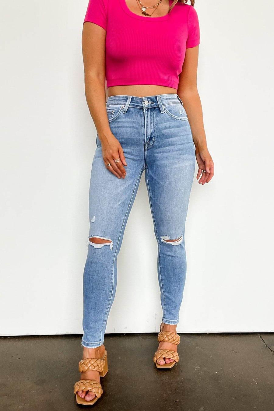 25 / Light Lauer High Rise Distressed Cropped Skinny Jeans - BACK IN STOCK - Madison and Mallory