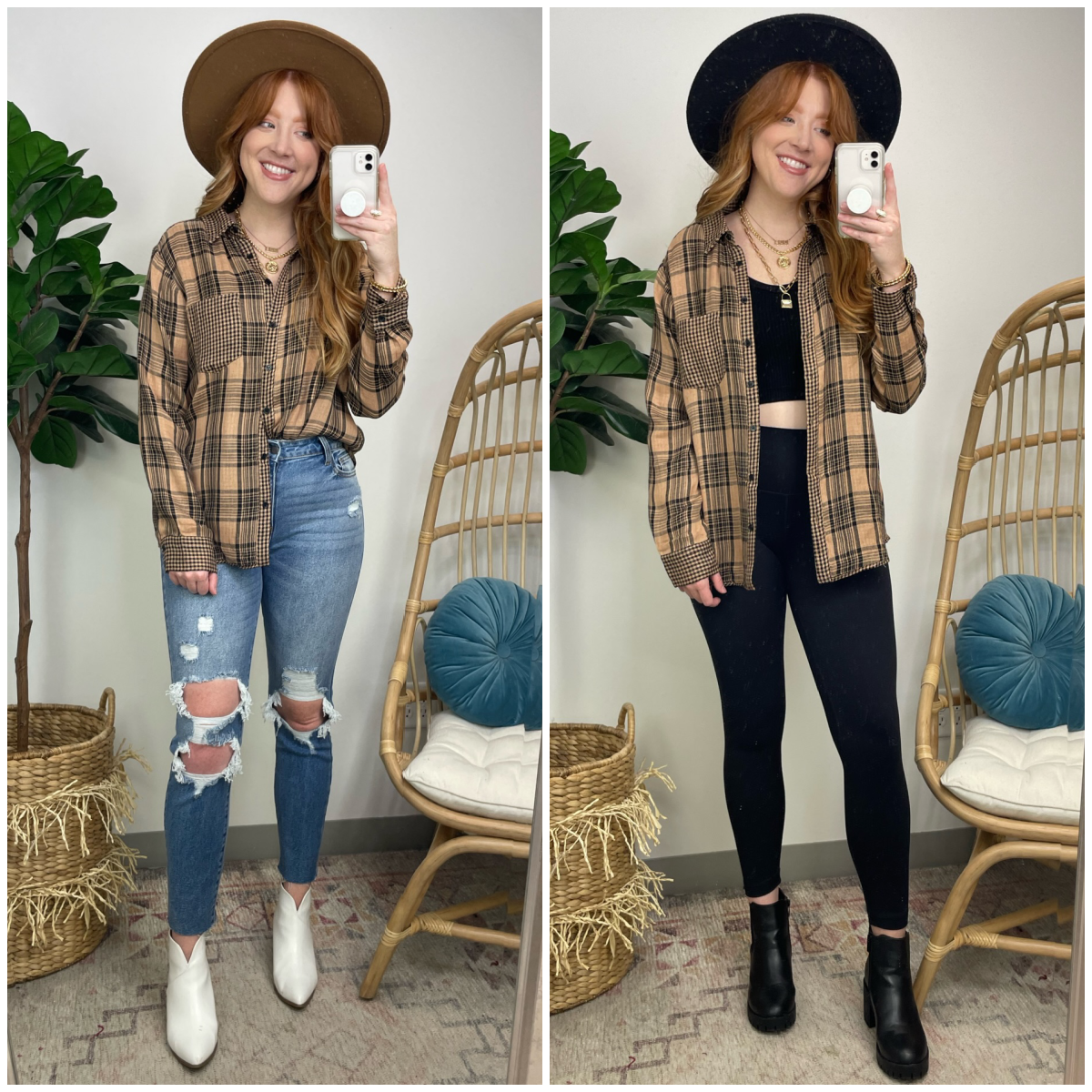 Layori Contrast Plaid Button Down Top - Madison and Mallory