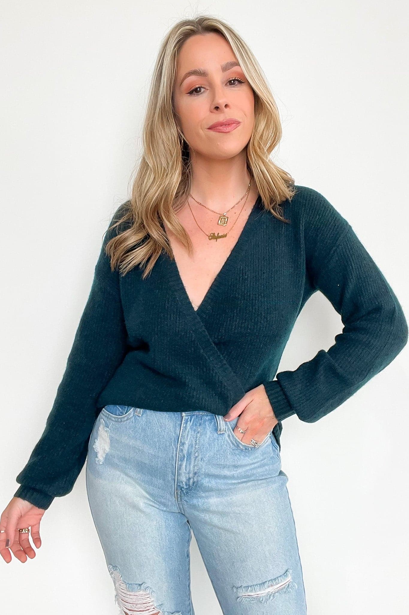  Leandrah Surplice V-Neck Sweater - Madison and Mallory