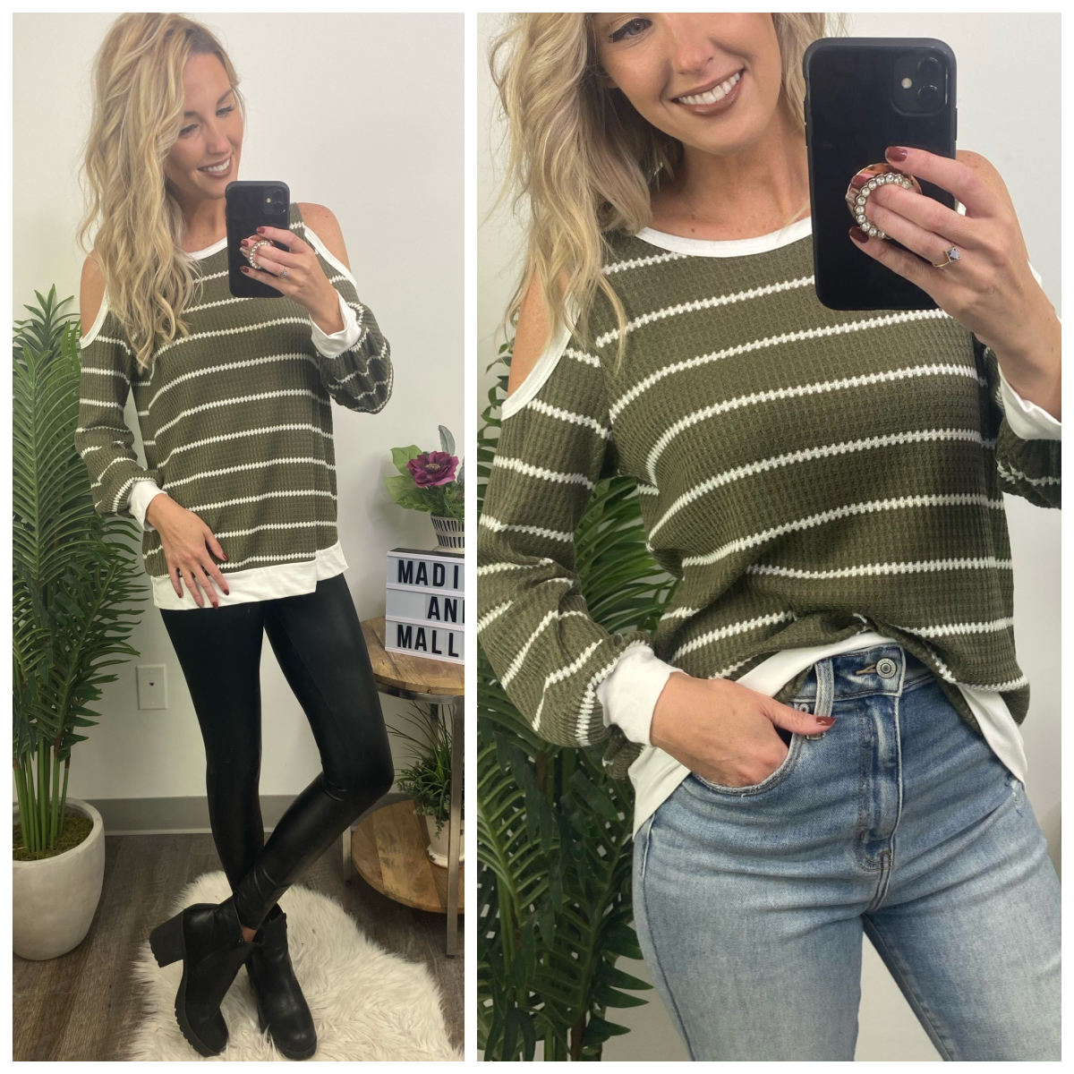  Lemoine Cold Shoulder Striped Top - Madison and Mallory