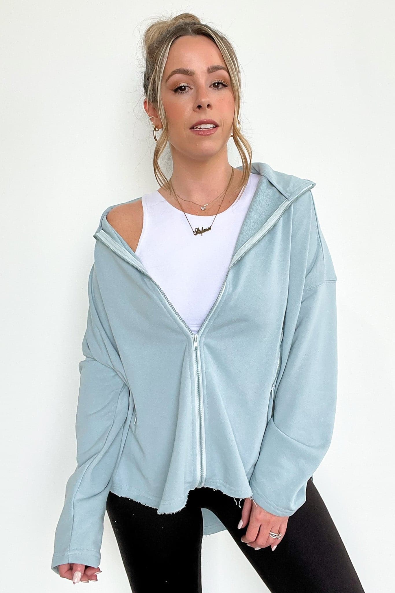 Cerulean / S Leyton Exposed Seam Dolman Zip Up Jacket - BACK IN STOCK - Madison and Mallory