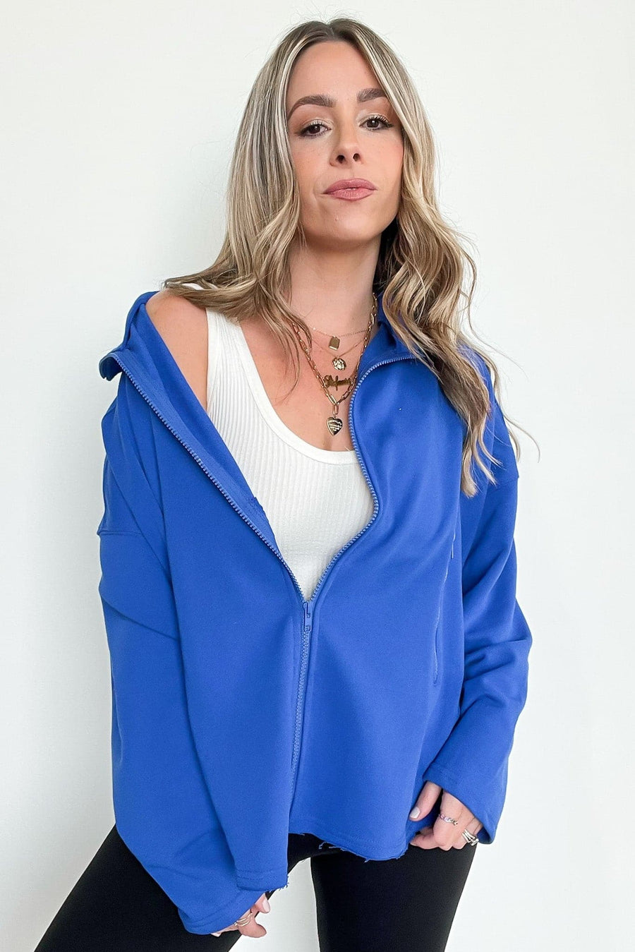 Cobalt / S Leyton Exposed Seam Dolman Zip Up Jacket - BACK IN STOCK - Madison and Mallory