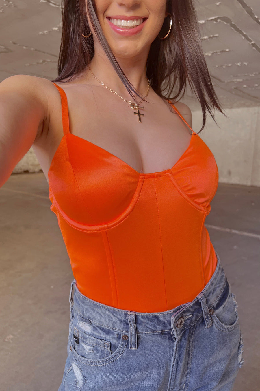 Neon Orange / S Living Luxe Satin Bustier Bodysuit - FINAL SALE - Madison and Mallory