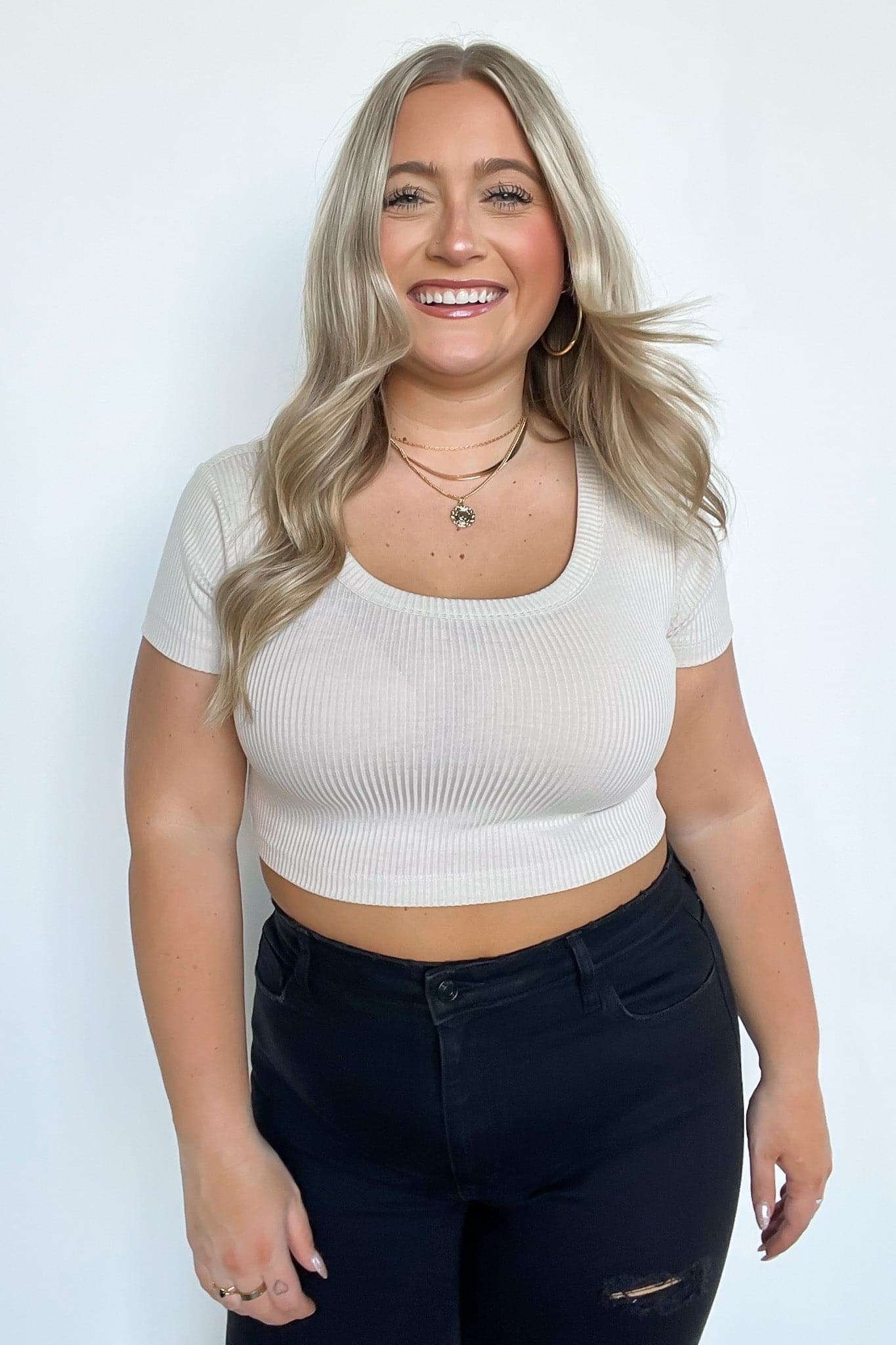  Liyah Ribbed Scoop Neck Cropped Top - BACK IN STOCK - Madison and Mallory