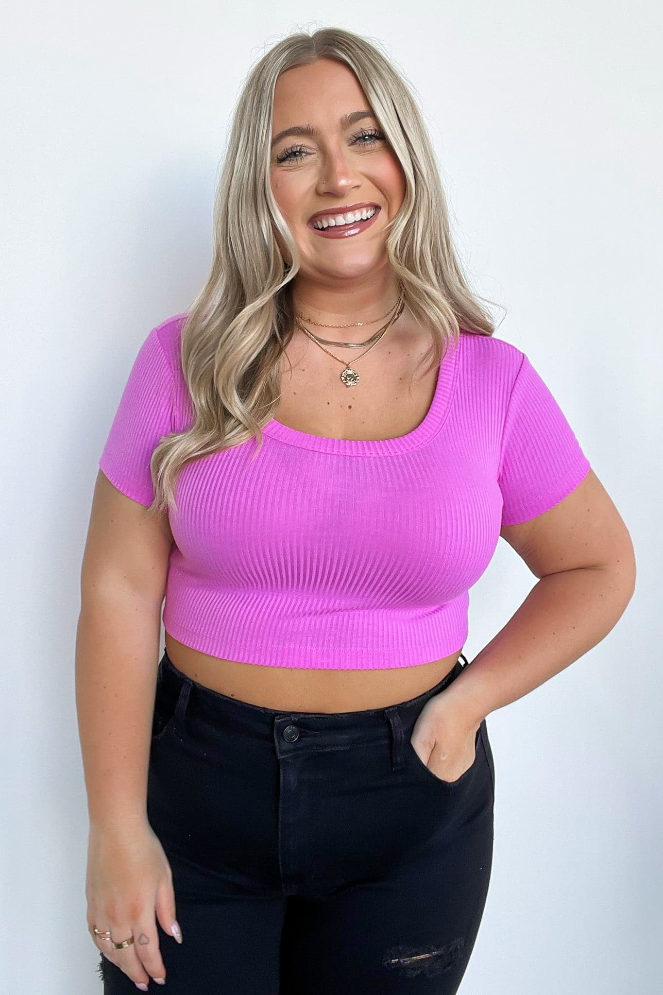 Bright Mauve / S Liyah Ribbed Scoop Neck Cropped Top - BACK IN STOCK - Madison and Mallory