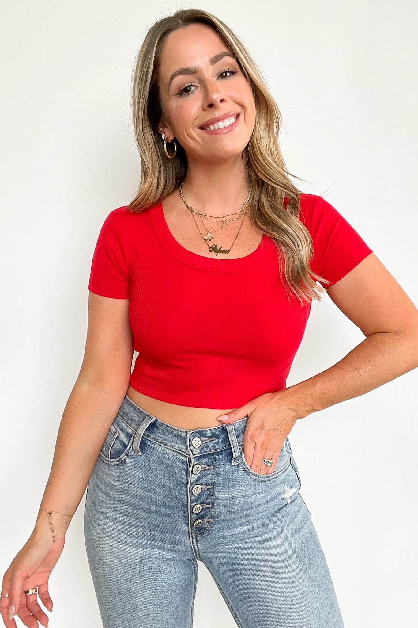 Ruby / S Liyah Ribbed Scoop Neck Cropped Top - BACK IN STOCK - Madison and Mallory