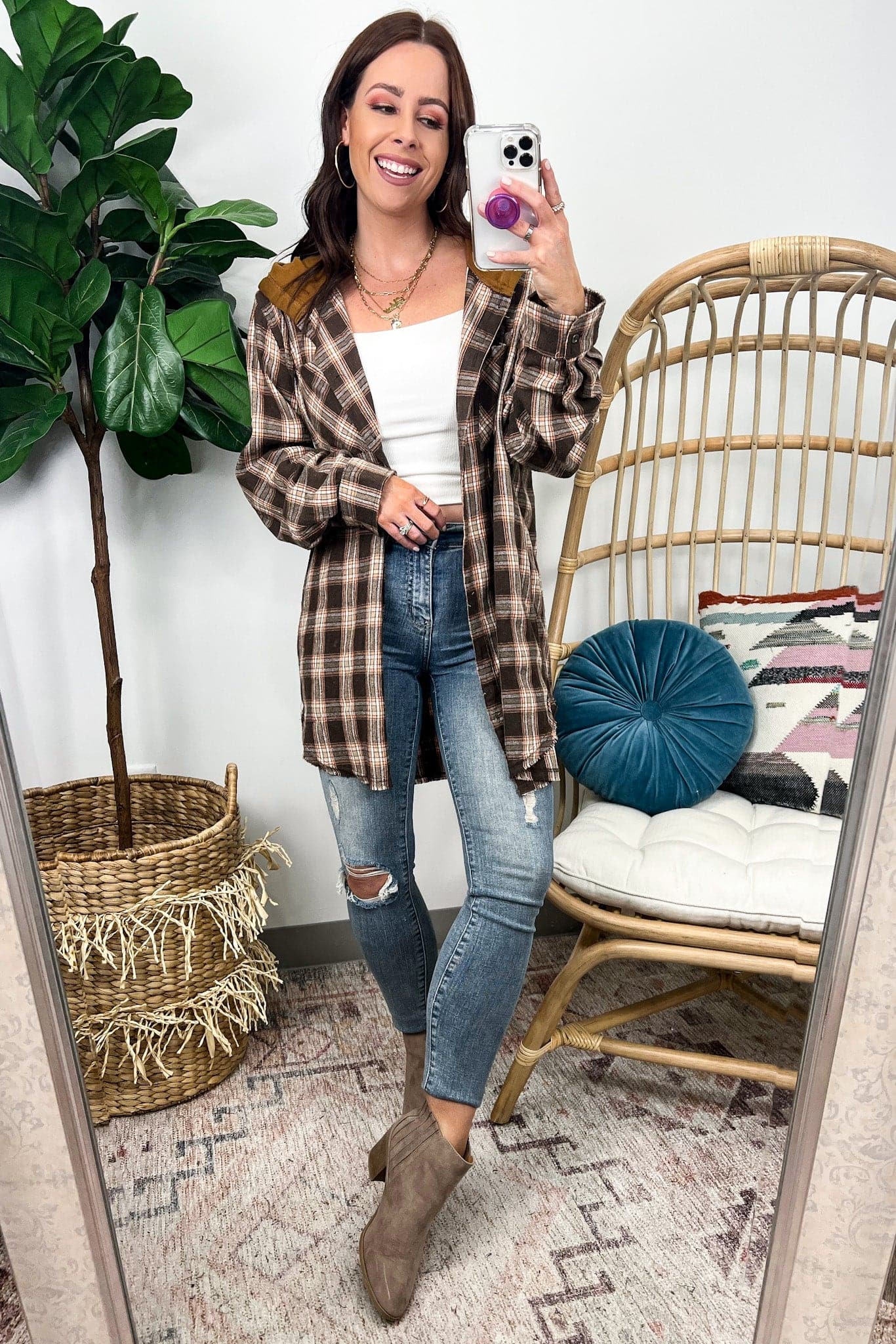  Loire Button Down Plaid Hooded Shacket - FINAL SALE - Madison and Mallory