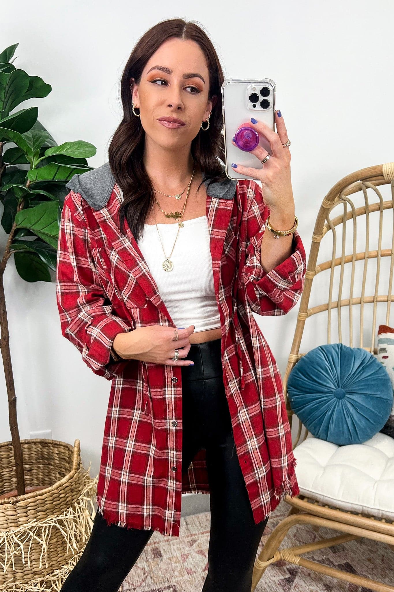  Loire Button Down Plaid Hooded Shacket - FINAL SALE - Madison and Mallory