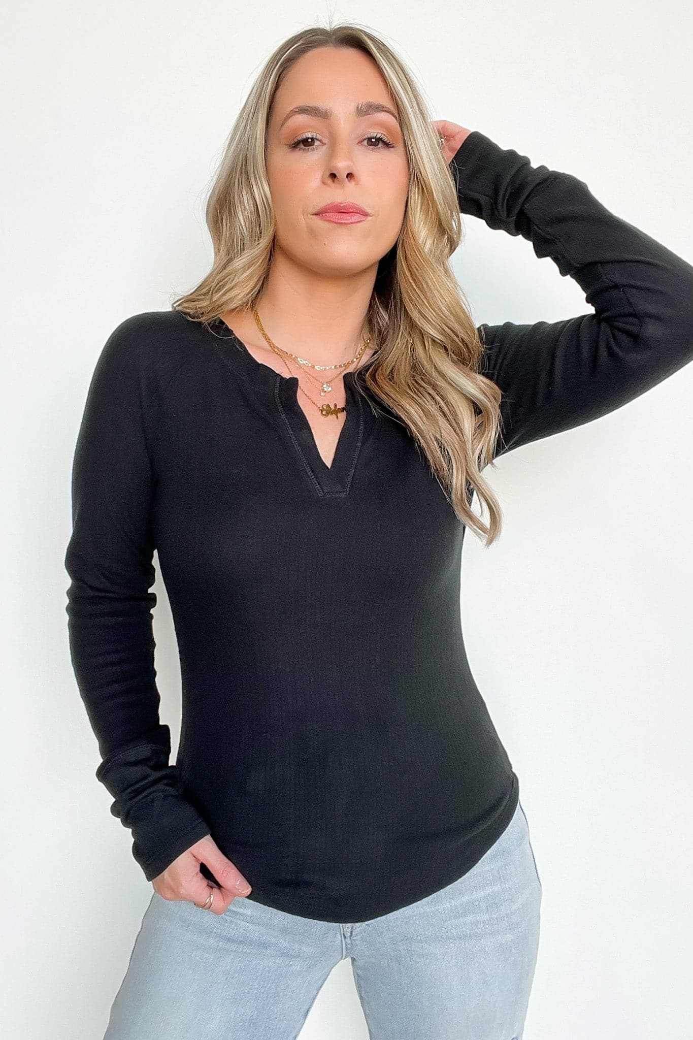  Lorih Notched V-Neck Top - FINAL SALE - Madison and Mallory