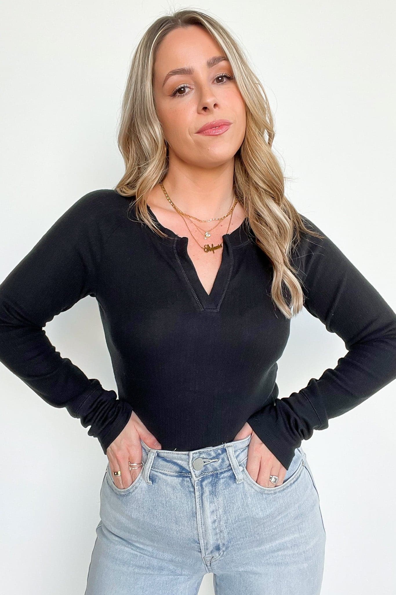  Lorih Notched V-Neck Top - FINAL SALE - Madison and Mallory
