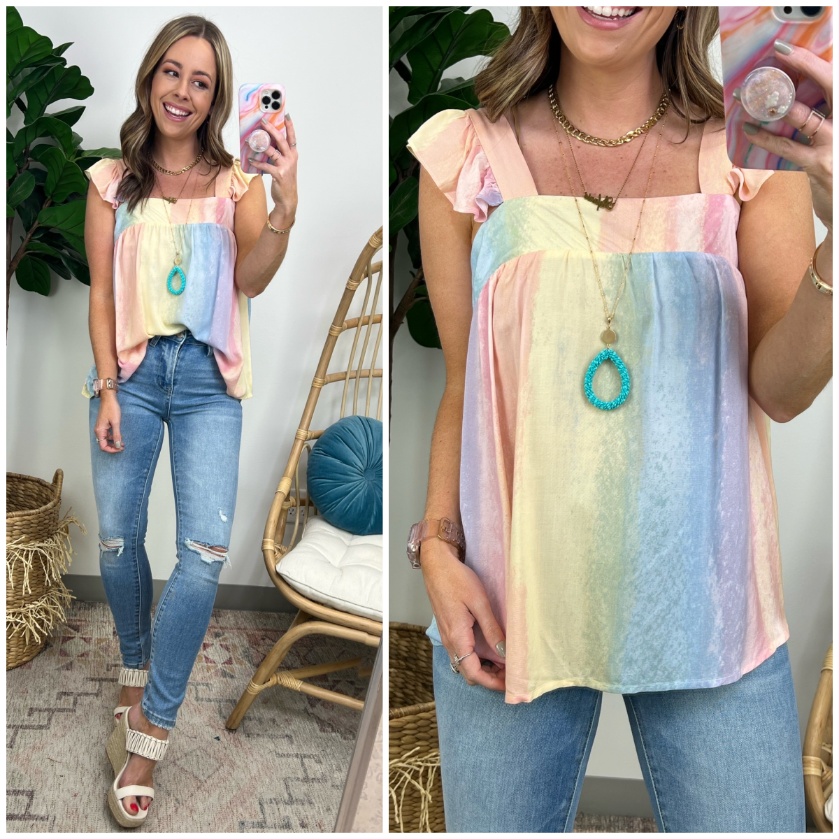  Love Every Moment Rainbow Flutter Sleeve Top - Madison and Mallory
