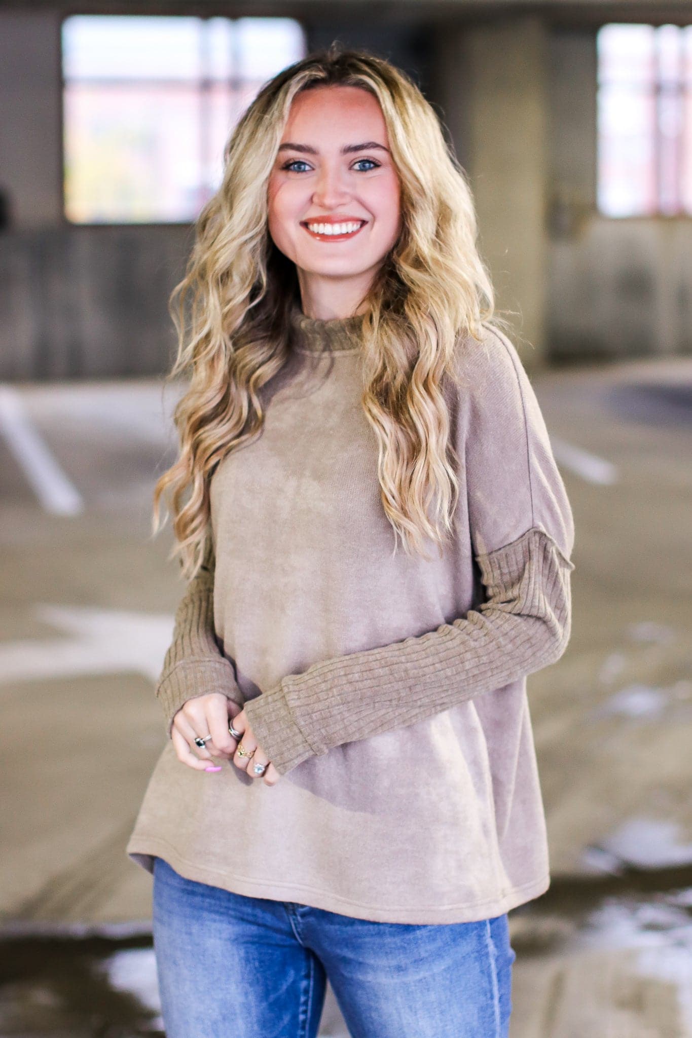Light Olive / S Loving Arms Ribbed Knit Contrast Sweater - FINAL SALE - Madison and Mallory