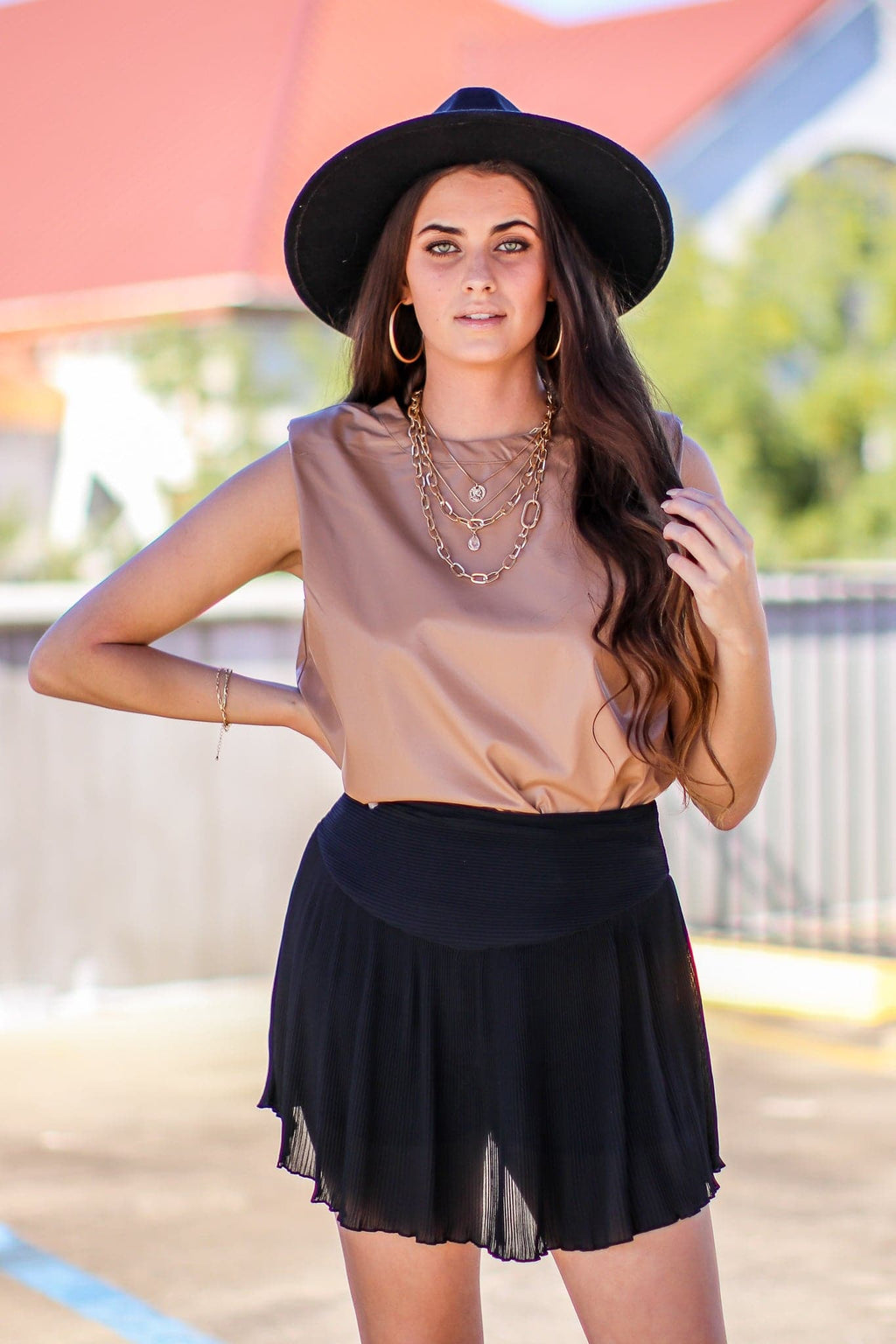 Tan / S Lowri Vegan Leather Muscle Tank Top -  FINAL SALE - Madison and Mallory