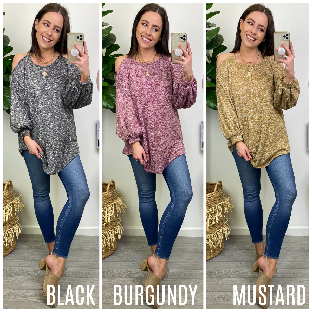  Lucille Heathered Cold Shoulder Top - Madison and Mallory