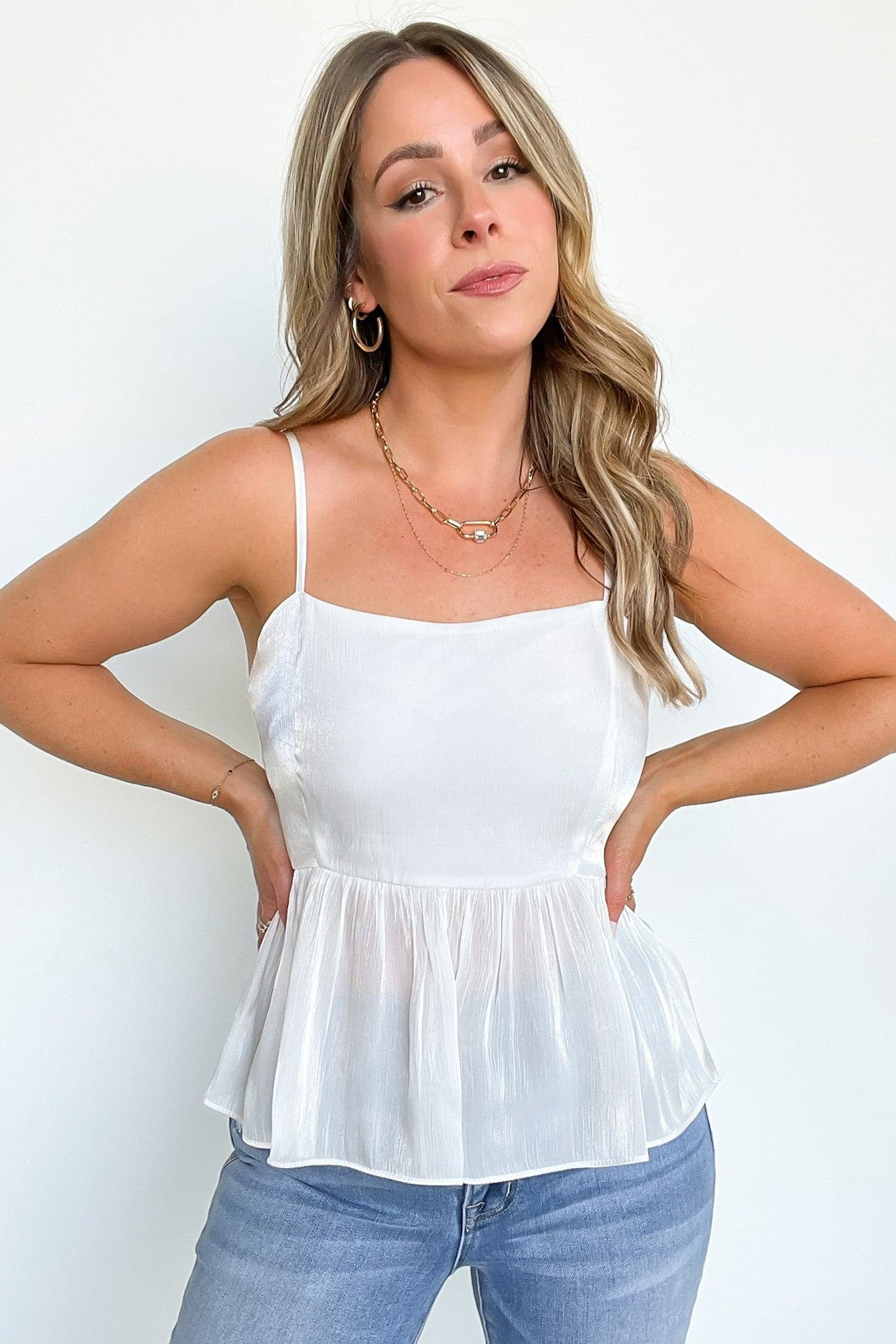  Lucindah Satin Peplum Tank Top - FINAL SALE - Madison and Mallory