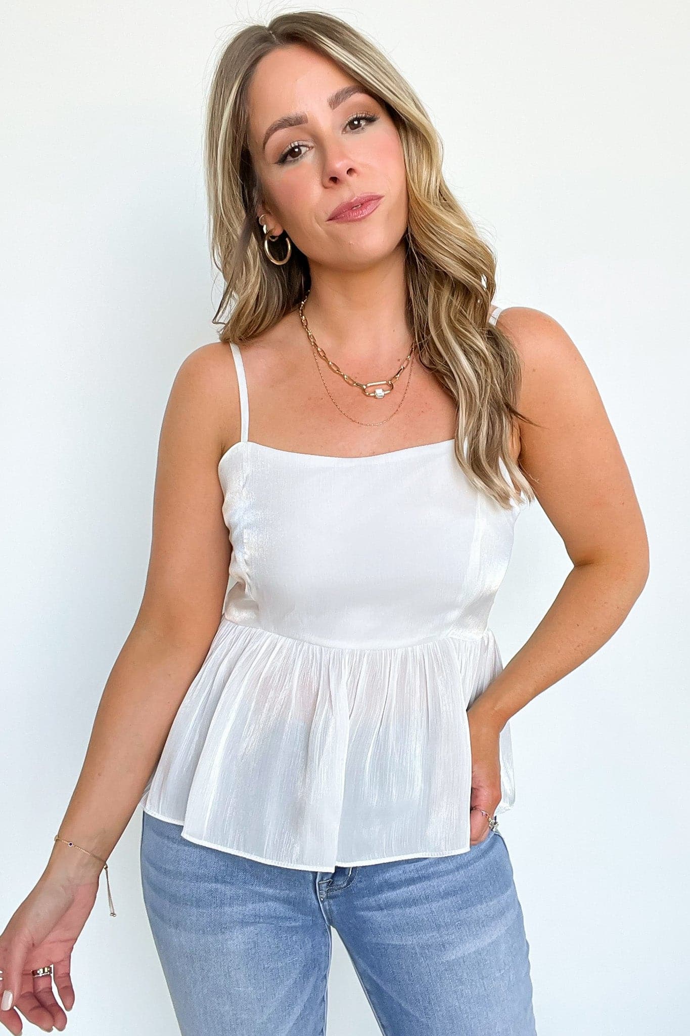 トップス BORDERS at BALCONY SATIN PEPLUM TOP 36 Elegant Ruffle Detail Satin Peplum Top, 4477534 | ELOQUII