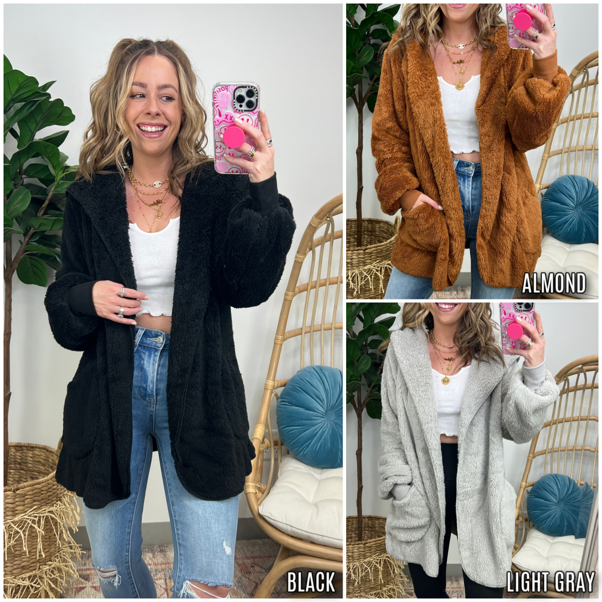  Lyon Faux Fur Hooded Cocoon Cardigan Jacket - FINAL SALE - Madison and Mallory