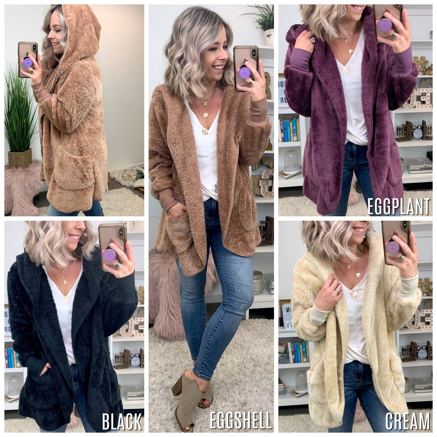  Lyon Faux Fur Hooded Cocoon Cardigan Jacket - FINAL SALE - Madison and Mallory