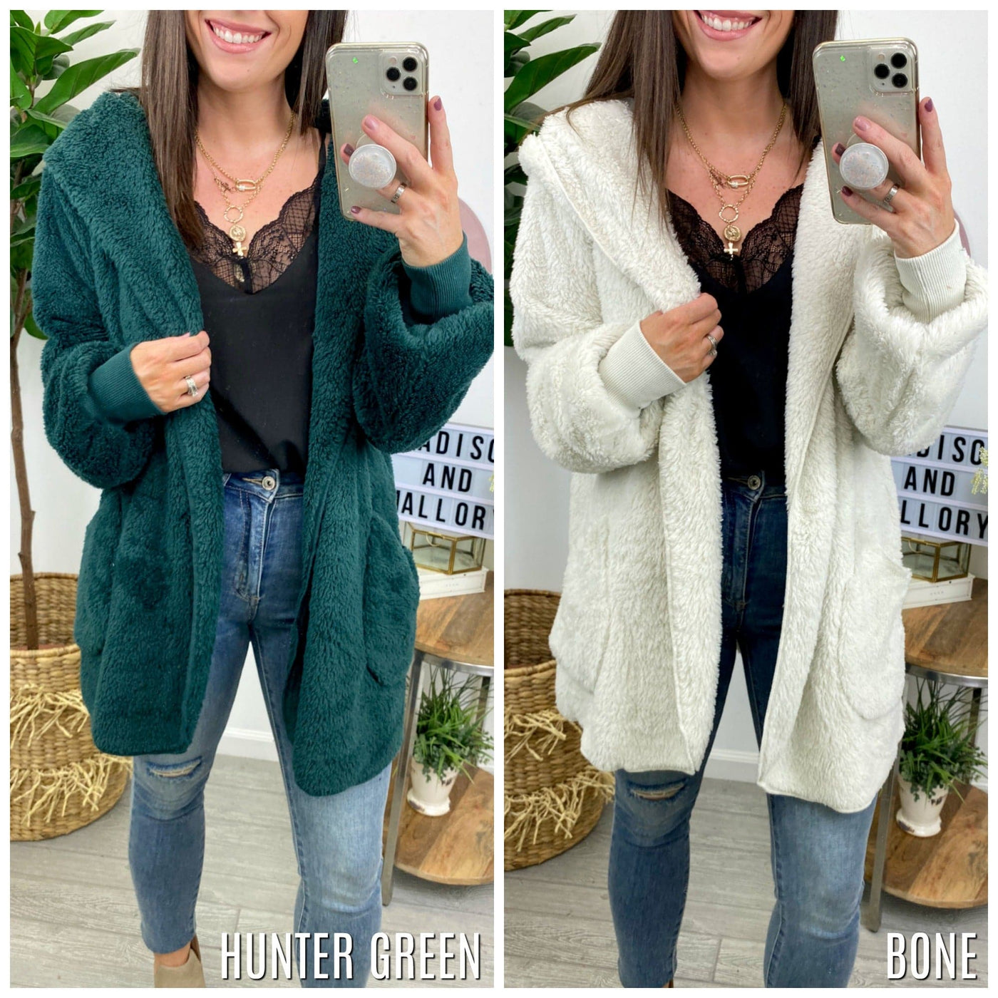  Lyon Faux Fur Hooded Cocoon Cardigan Jacket - FINAL SALE - Madison and Mallory