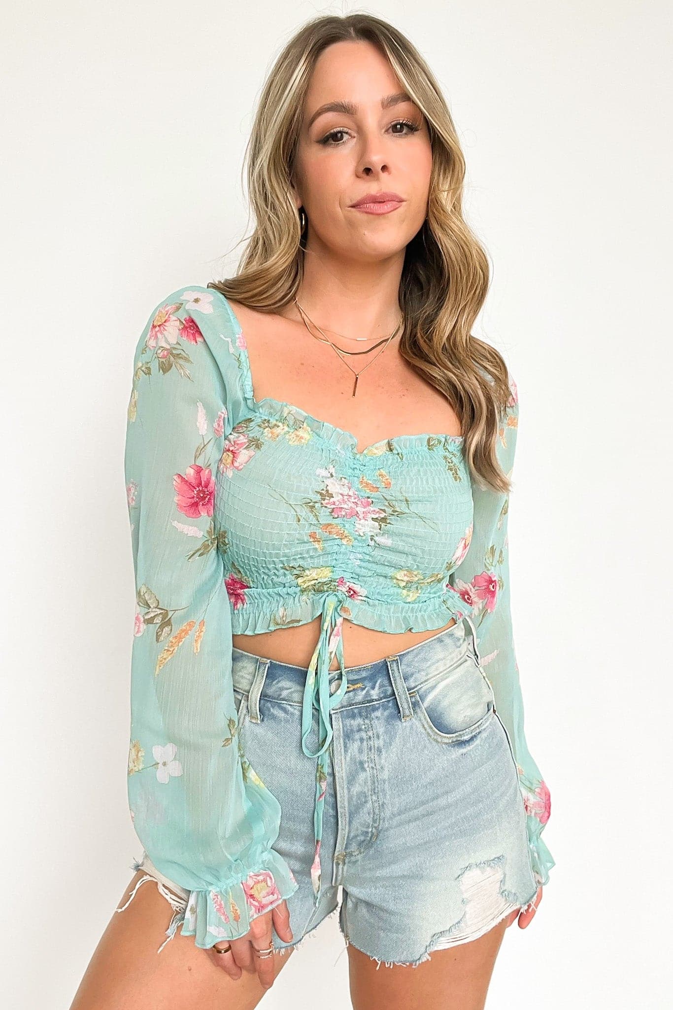  Madelina Floral Ruched Cropped Top - FINAL SALE - Madison and Mallory