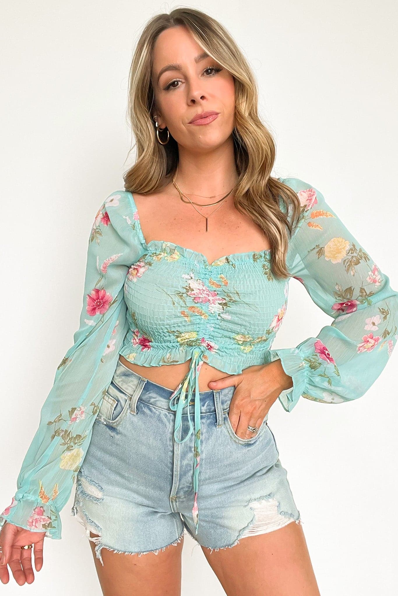  Madelina Floral Ruched Cropped Top - FINAL SALE - Madison and Mallory