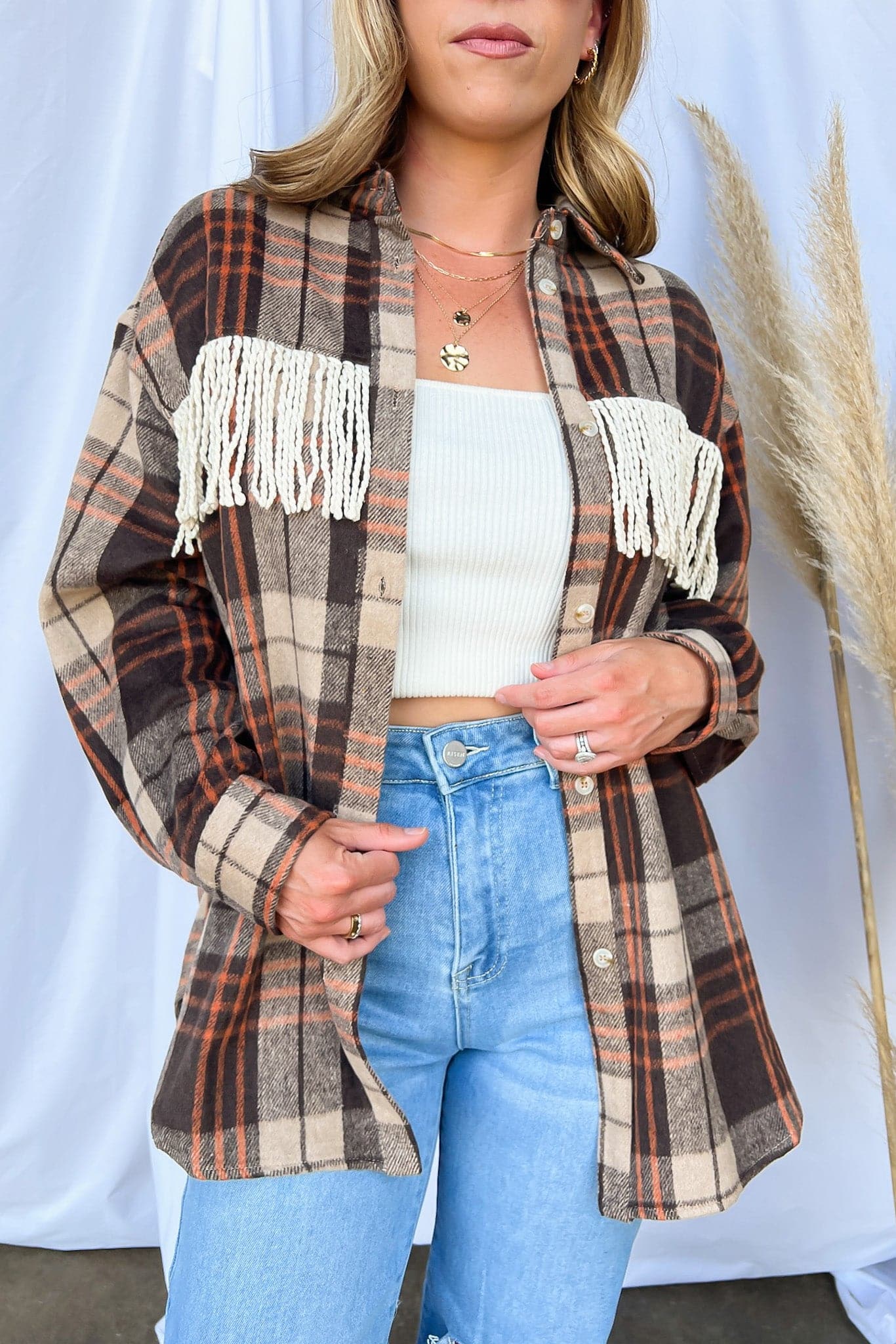  Make a Getaway Plaid Fringe Button Down Shacket - FINAL SALE - Madison and Mallory