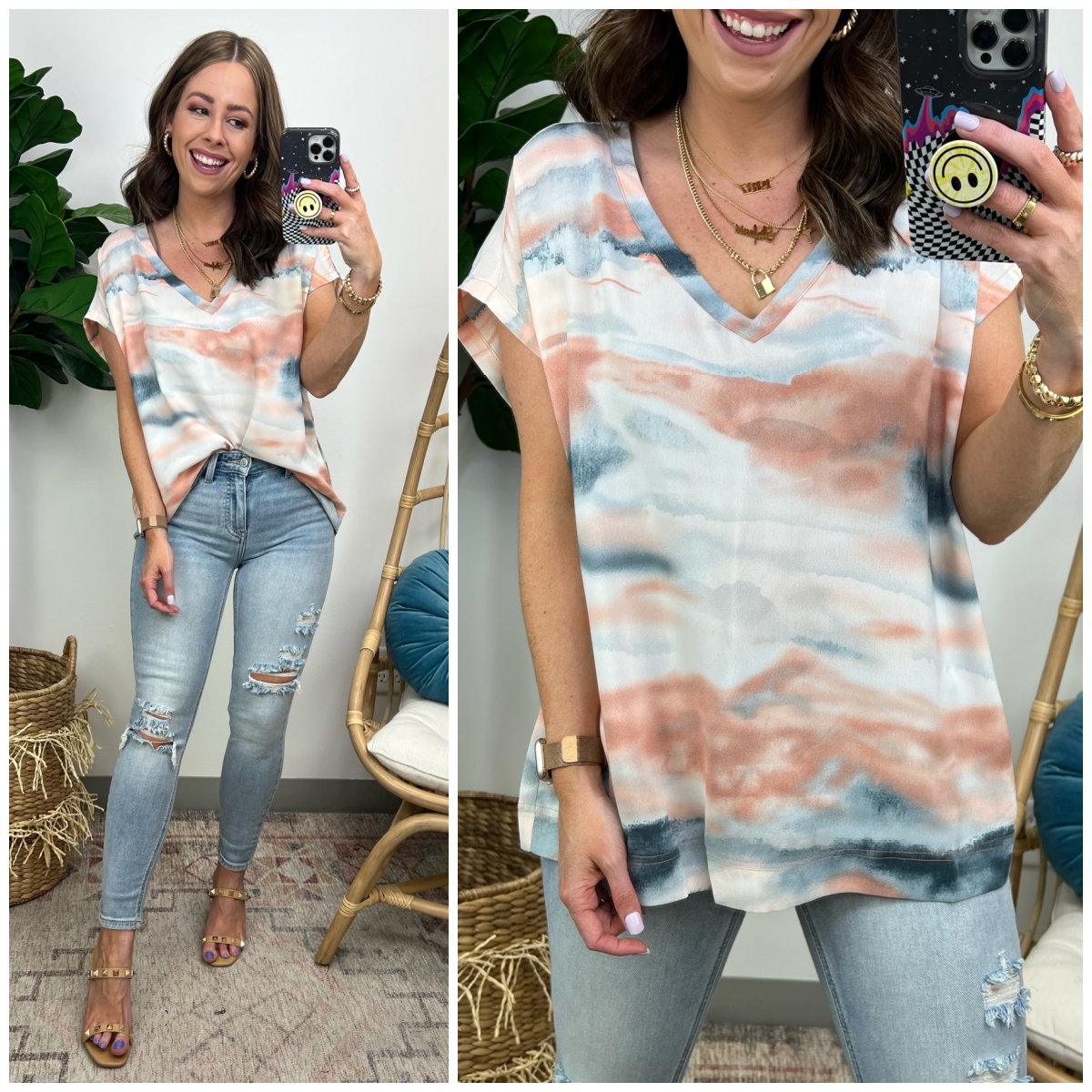  Cabo V-Neck Printed Cap Sleeve Top - Madison and Mallory