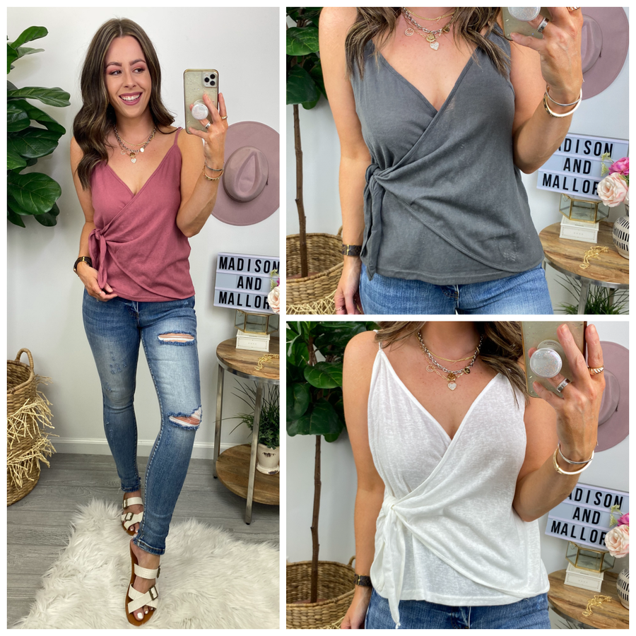  Maricela Surplice Tie Front Top - FINAL SALE - Madison and Mallory