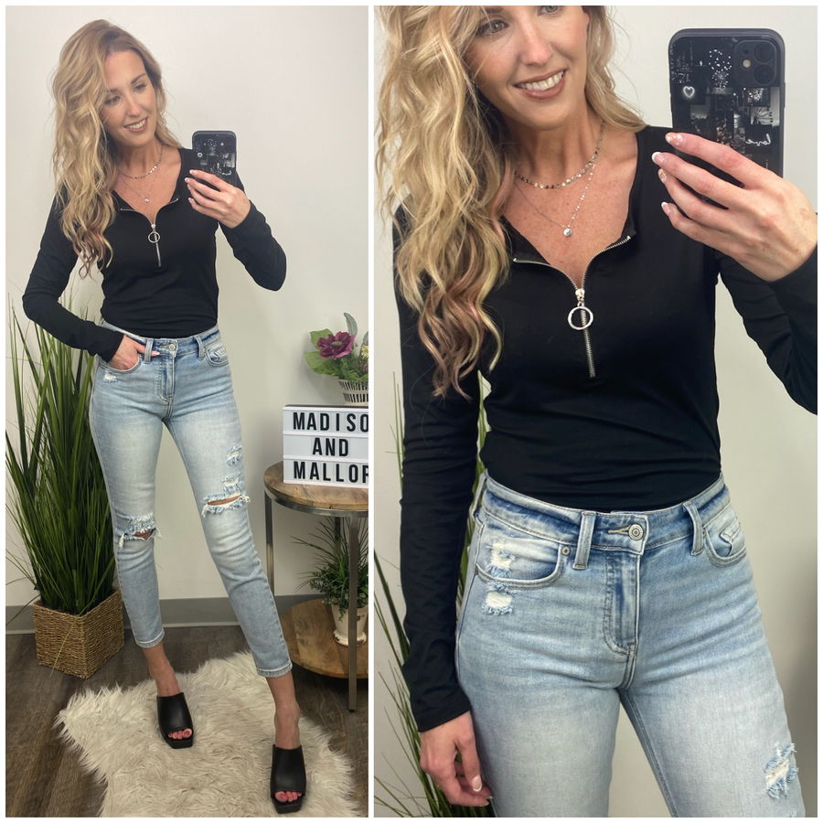  Mattice Zipper Detail Bodysuit - FINAL SALE - Madison and Mallory